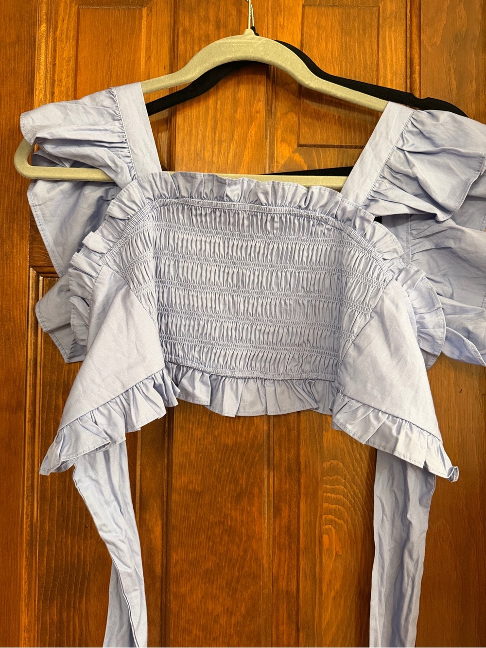 Altar'd State Light Blue Smocked Ruffle Crop Top
